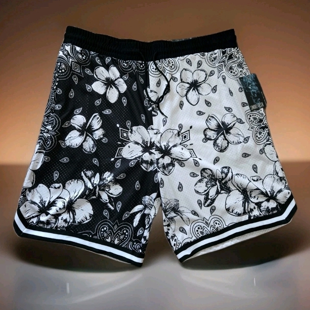 Smoke And Ash Mens Basketball Shorts Size 2XL Big & Tall Floral  Black NWT